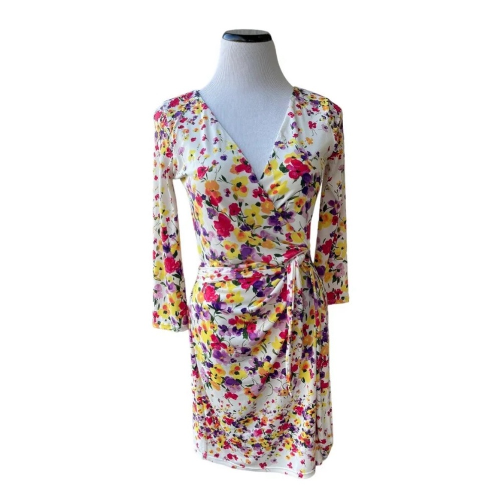 Jessica Simpson Women’s Floral Print Faux Wrap Dress 3/4 Sleeve